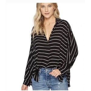 FREE PEOPLE We The Free Size Medium Can’t Fool Me Striped Shirt Black Oversized